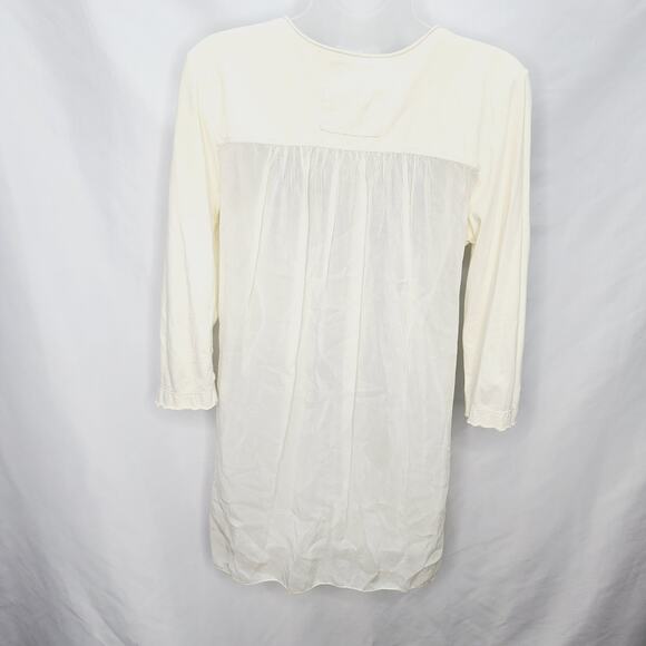 Johnny Was 3/4 Sleeve Cream V Neck Floral & Aztec Embroidery Sheer Back Top - Picture 10 of 13
